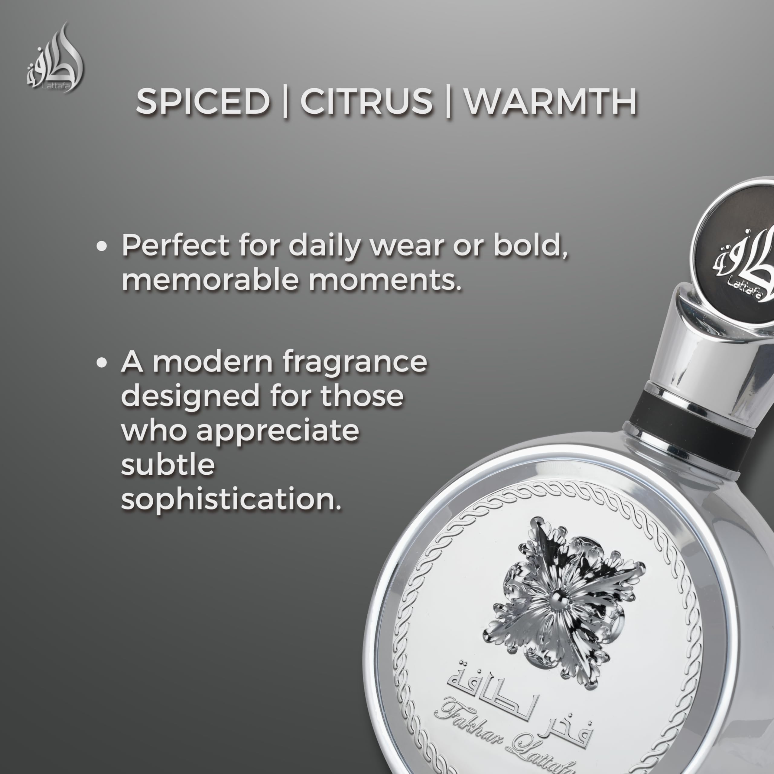 Lattafa Pride Fakhar Platin application dots show comfortable pulse-point spray.