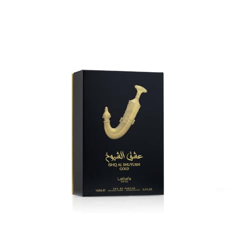 Lattafa Pride Ishq Al Shuyukh Gold packaging looks gift-ready and luxurious.