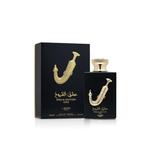 Lattafa Pride Ishq Al Shuyukh Gold spray application for even scent distribution.