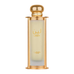 Lattafa Pride Leen top notes illustration with turmeric, bergamot, pink pepper for bold first impression.