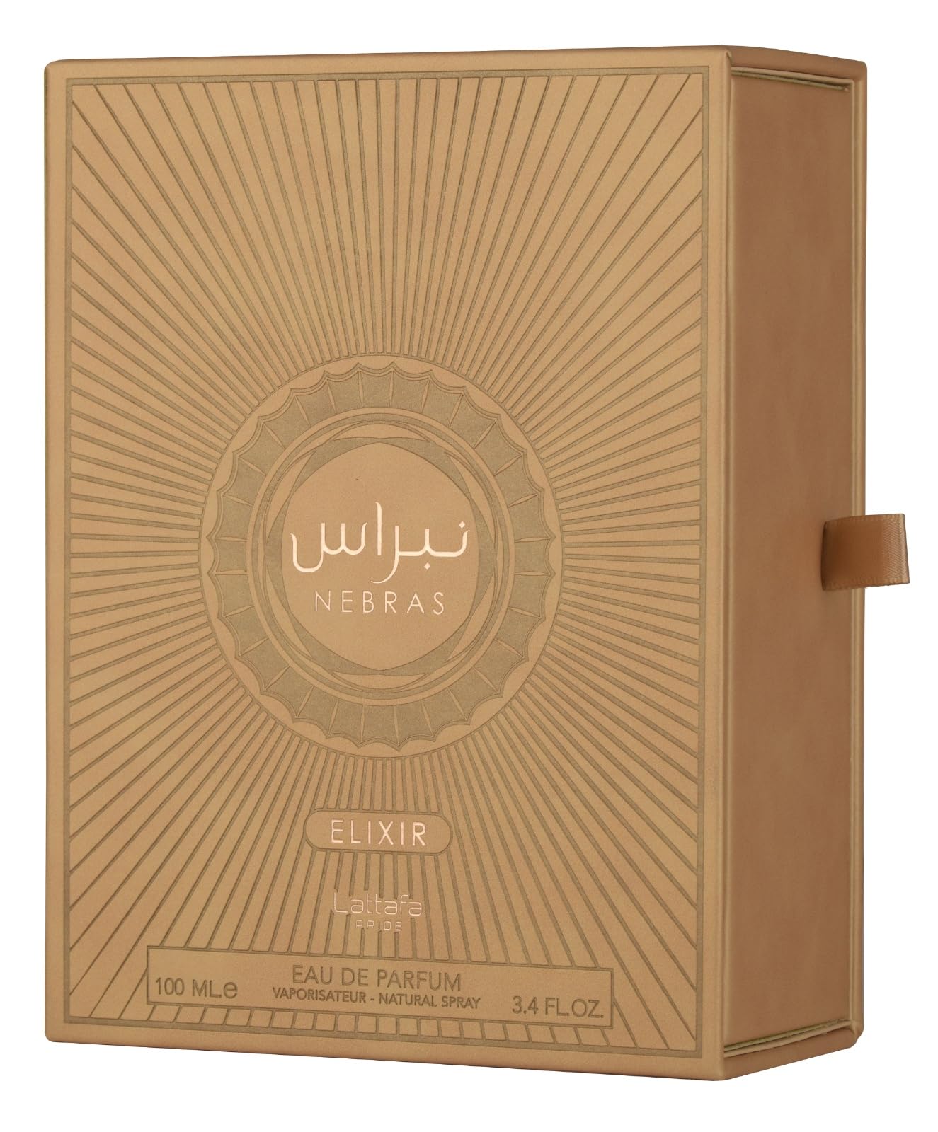 Lattafa Pride Nebras Elixir box packaging – premium gifting sensation for fragrance lovers.