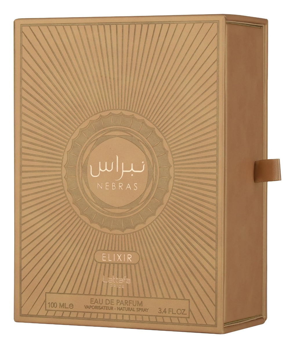 Lattafa Pride Nebras Elixir box packaging – premium gifting sensation for fragrance lovers.