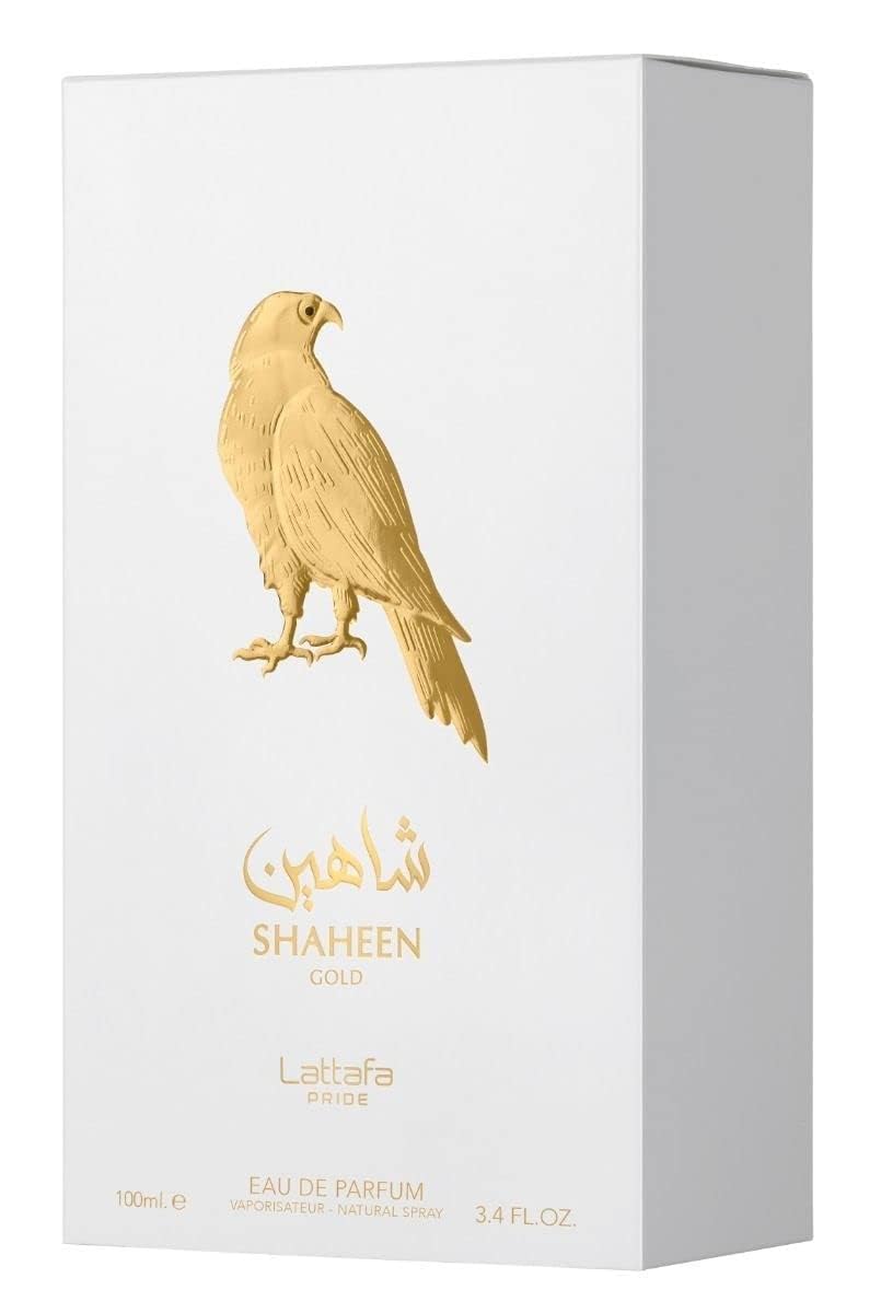 Lattafa Pride Shaheen Gold elegant packaging and cap ideal for gifting and luxury presentation
