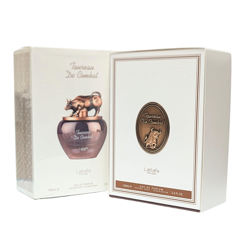 Lattafa Pride Taureau de Combat close-up reveals warm amber and vanilla notes.