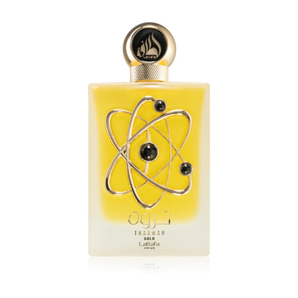 Lattafa Pride Tharwah Gold 0.65oz EDP travel size for on-the-go spritzing