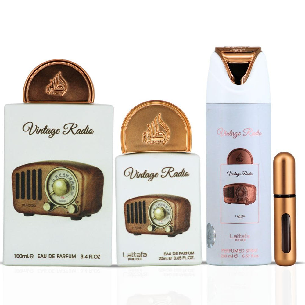 Lattafa Pride Vintage Radio mini EDP 20ml ideal for travel and gifting.