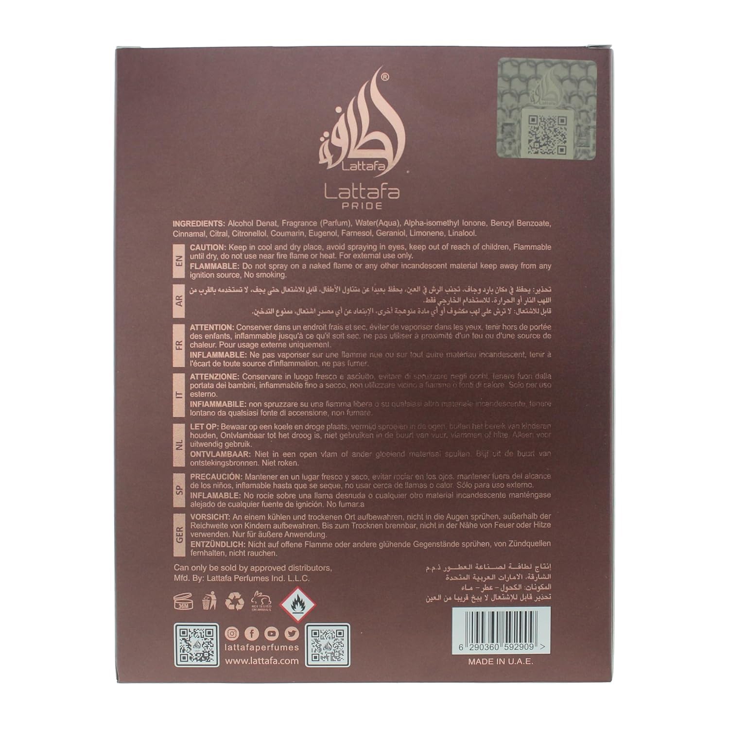 Lattafa Pride Vintage Radio packaging box emphasizes premium presentation and gifting appeal