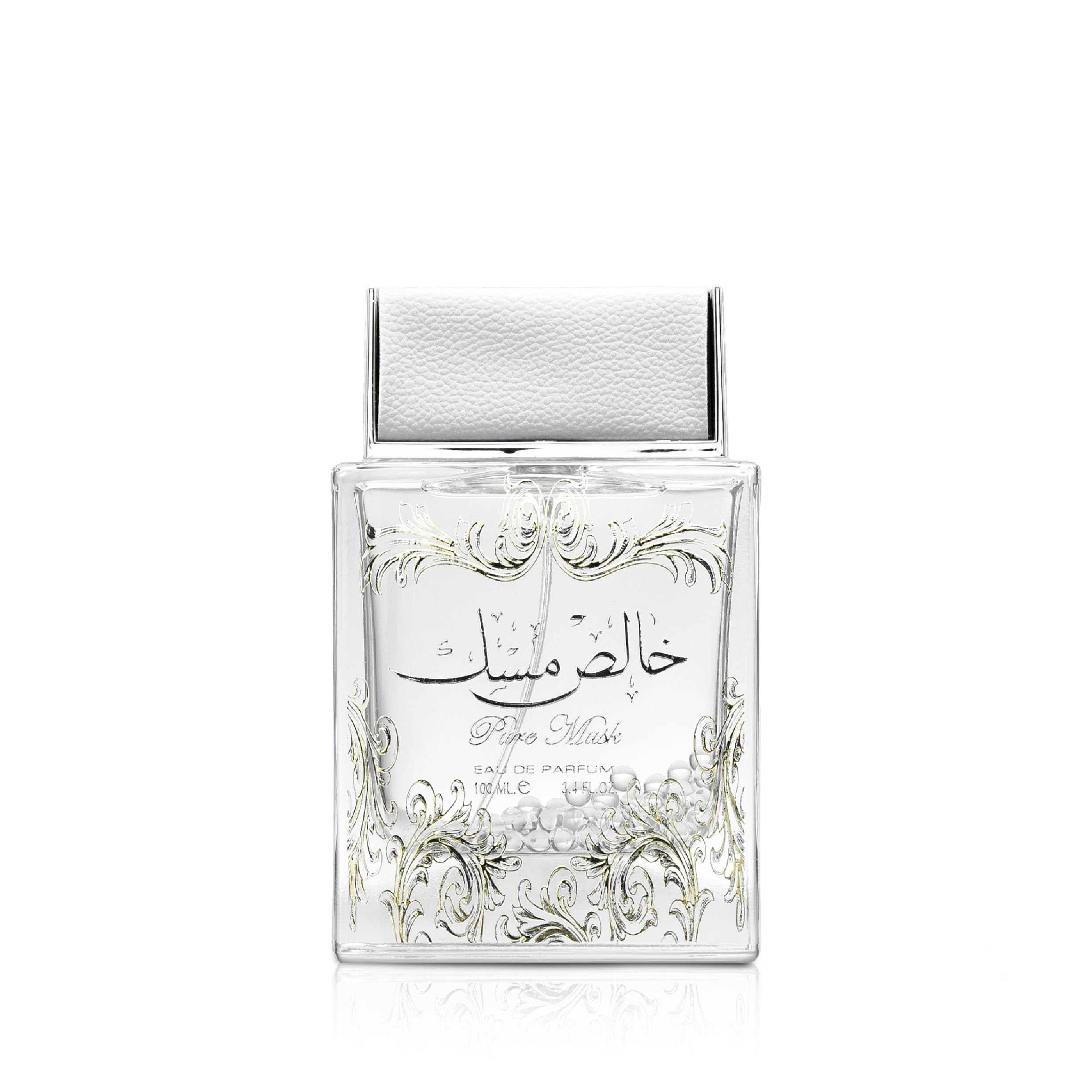 Lattafa Pure Musk bottle showcases the elegant unisex fragrance for daily wear.