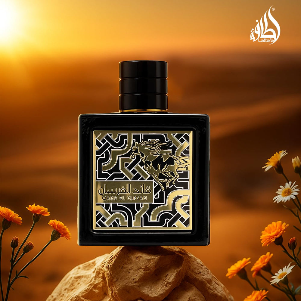 Lattafa Qaed Al Fursan packaging box evokes gift-ready luxury