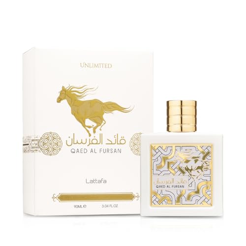 Lattafa Qaed Al Fursan Unlimited bottle angle highlighting elegant design.