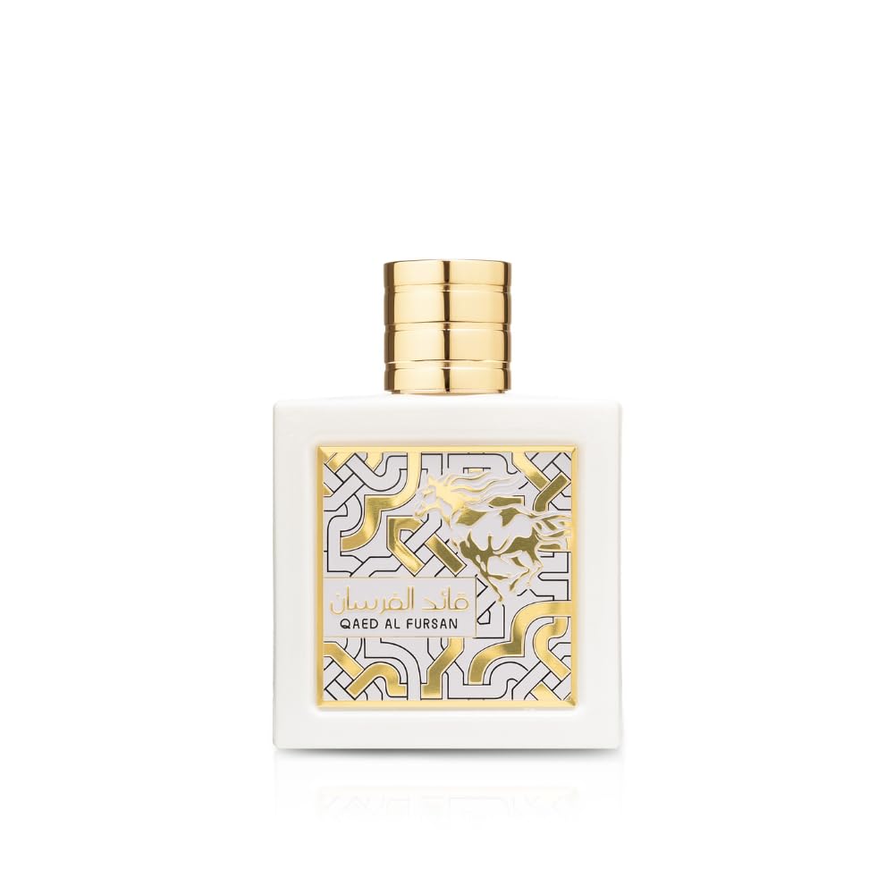 Lattafa Qaed Al Fursan Unlimited bottle front, showcasing tropical fragrance.