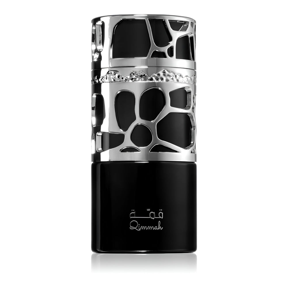 Lattafa Qimmah bottle with citrus top notes, refreshing daytime presence.