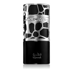 Lattafa Qimmah bottle with citrus top notes, refreshing daytime presence.