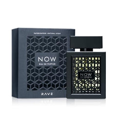 Lattafa RAVE Now packaging box with premium presentation.