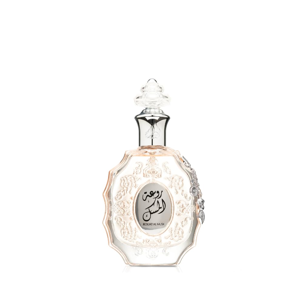 Lattafa Rouat Al Musk bottle with crystal top suggests a luxurious unisex fragrance for celebrations