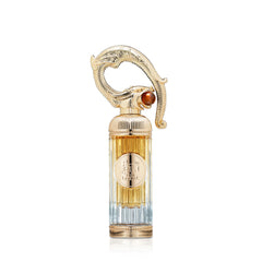 Lattafa Sehr bottle top view evokes cozy evenings with warm cinnamon and almond.
