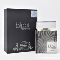 Lattafa Suqraat base notes fuse sandalwood, amber, musk for warm longevity.