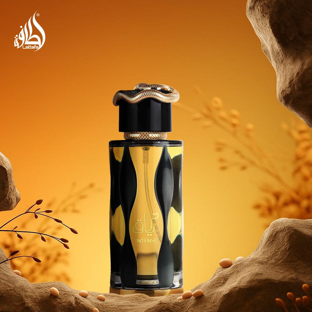 Lattafa Teriaq Intense unisex fragrance on display — versatile all-day wear possibility