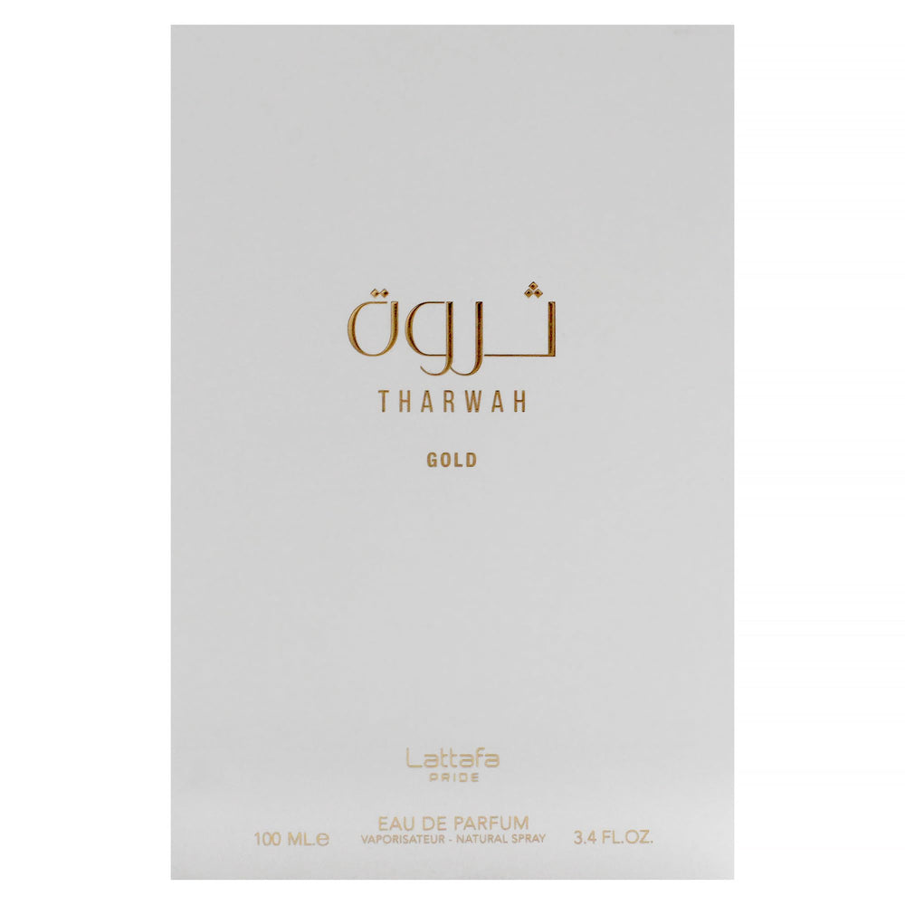 Lattafa Tharwah Gold featuring floral notes, ideal for uplifting your mood.