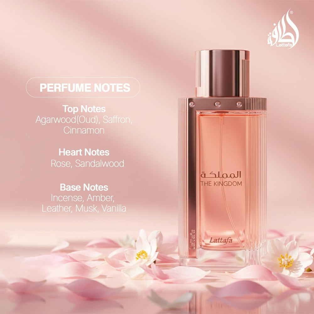 Lattafa The Kingdom bottle closeup highlighting premium glass and luxury feel
