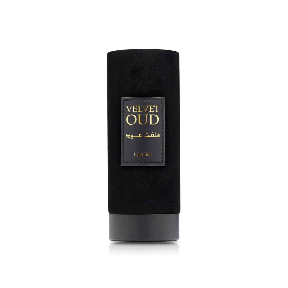 Lattafa Velvet Oud bottle image focusing on oud emphasis and oriental vibe