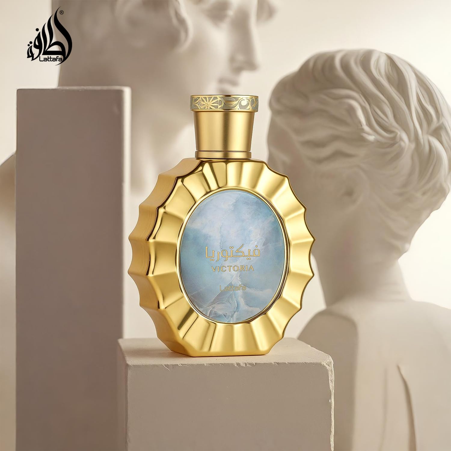 Lattafa Victoria box packaging evokes gift-worthy presentation.