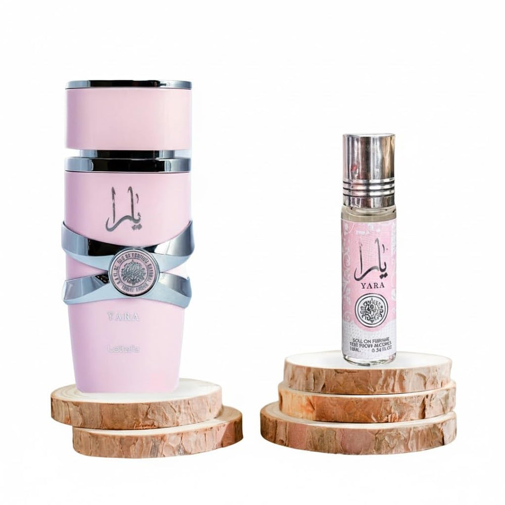 Lattafa Yara bottle packaging showcased for gifting appeal.