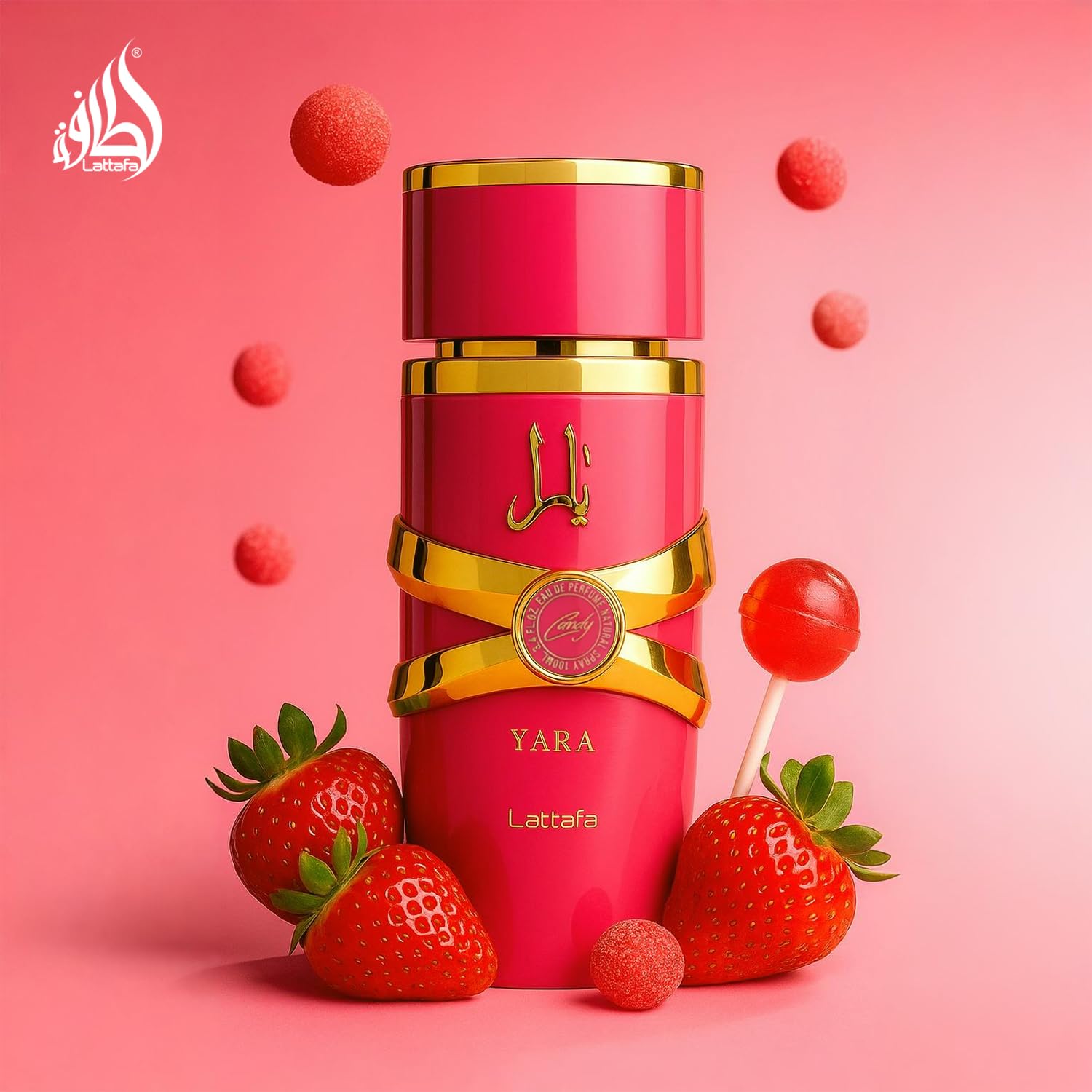 Lattafa Yara Candy base notes vanilla syrup for creamy depth.
