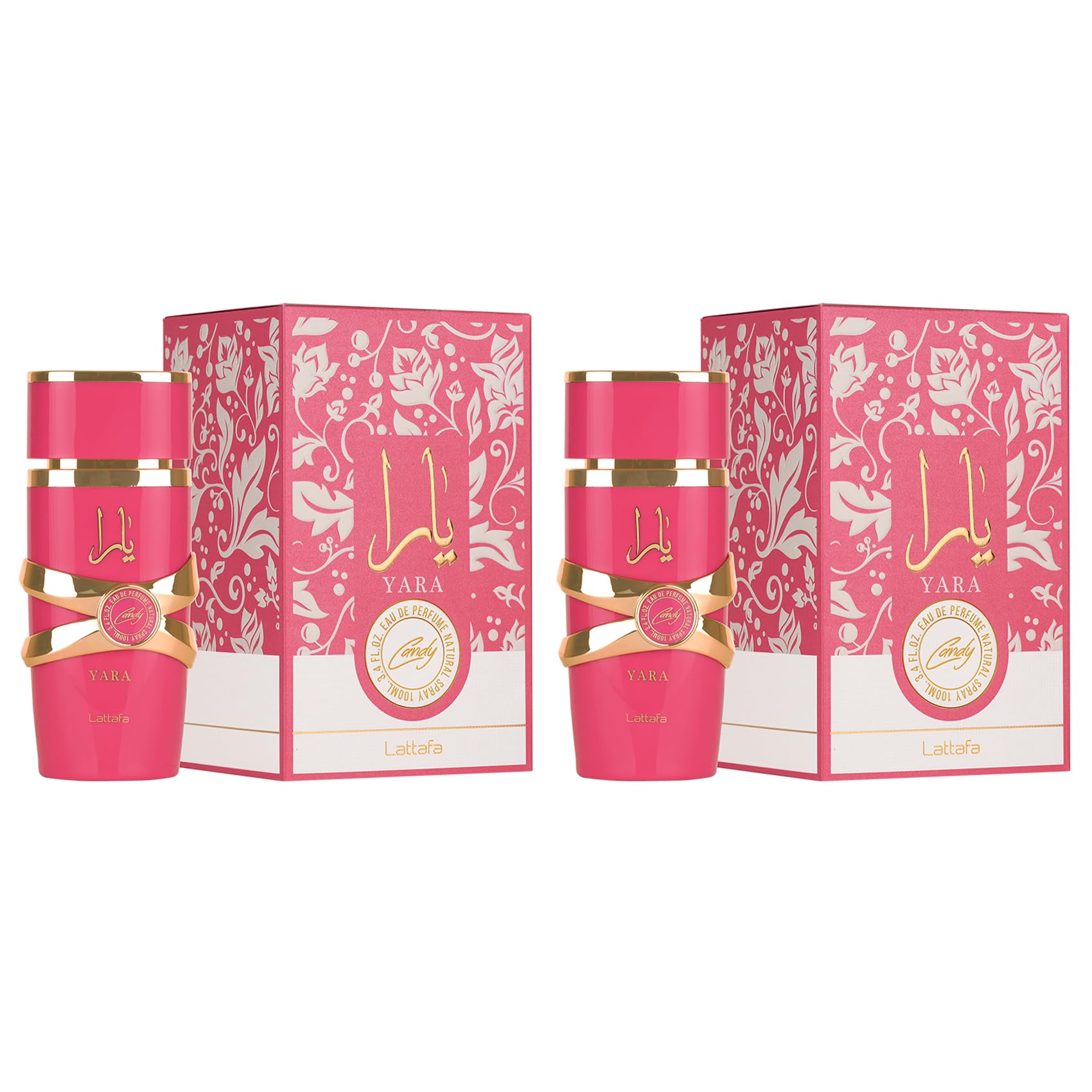 Lattafa Yara Candy bottle closeup highlights amber-vanilla gourmand notes for special occasions.
