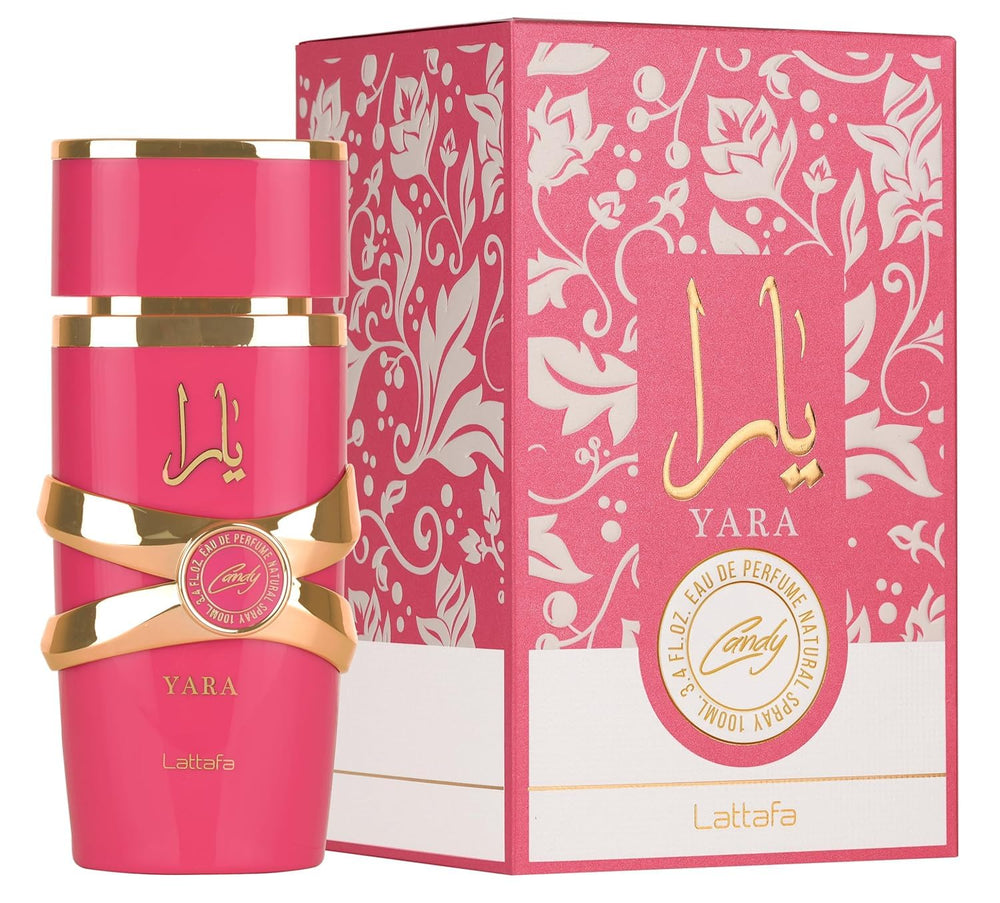 Lattafa Yara Candy heart notes strawberry fizz candy evoke playful sweetness.