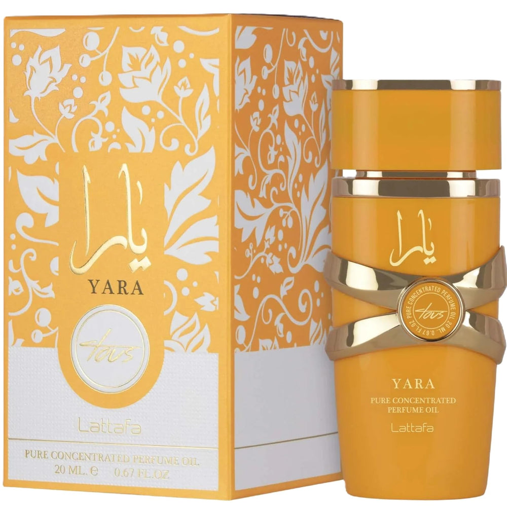 Lattafa Yara Tous fragrance notes visual hints at tropical fruit and floral balance.