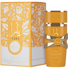 Lattafa Yara Tous fragrance notes visual hints at tropical fruit and floral balance.