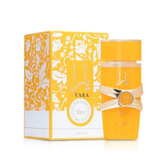 Lattafa Yara Tous heart notes jasmine heliotrope orange blossom provide floral depth.