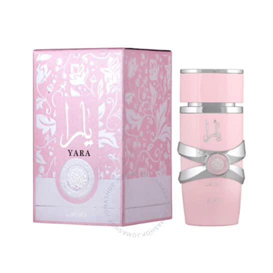 Lattafa Yara close-up emphasizes tropical fruit notes for long-lasting scent.