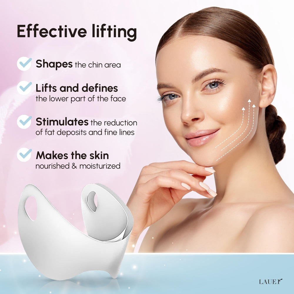 Lauer Cosmetic V-Shaped Mask chin straps closeup highlighting firming action for daily use