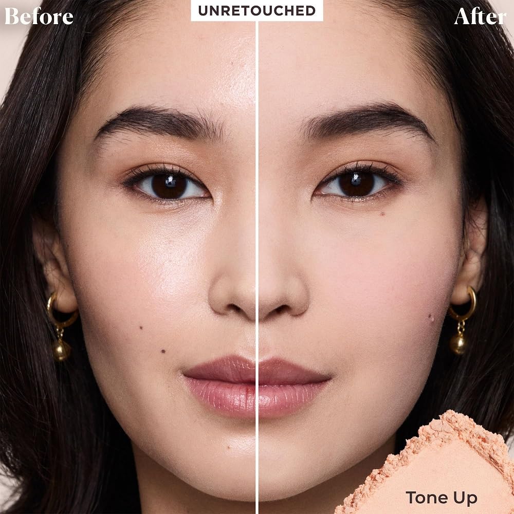 Laura Mercier translucent loose setting powder being applied for a lightweight finish.