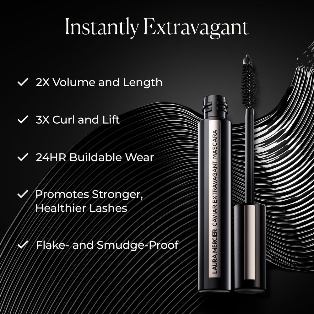 Laura Mercier Caviar Extravagant Mascara demonstrating 3X curl and lift