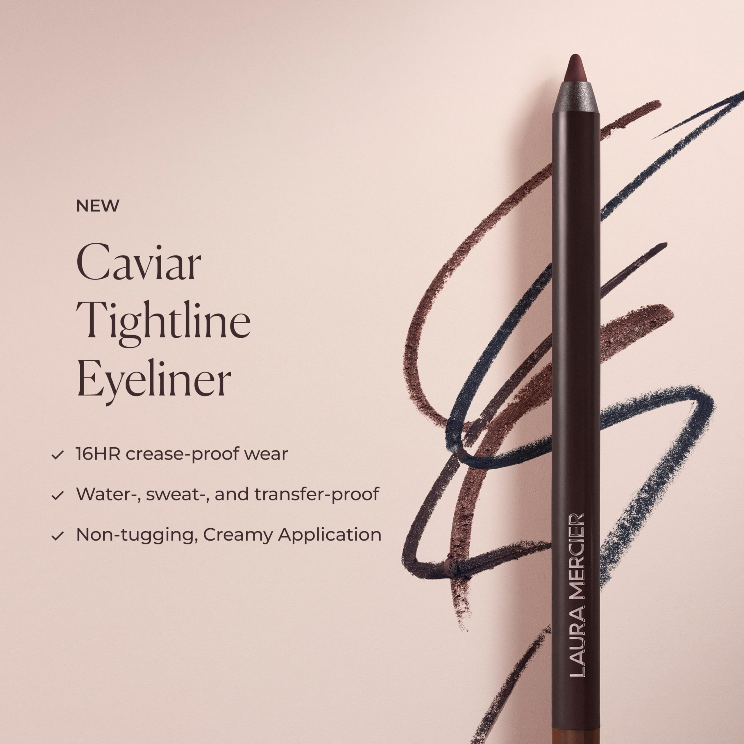 Laura Mercier Caviar Tightline Eyeliner long-wear test highlighting waterproof and crease-proof performance.