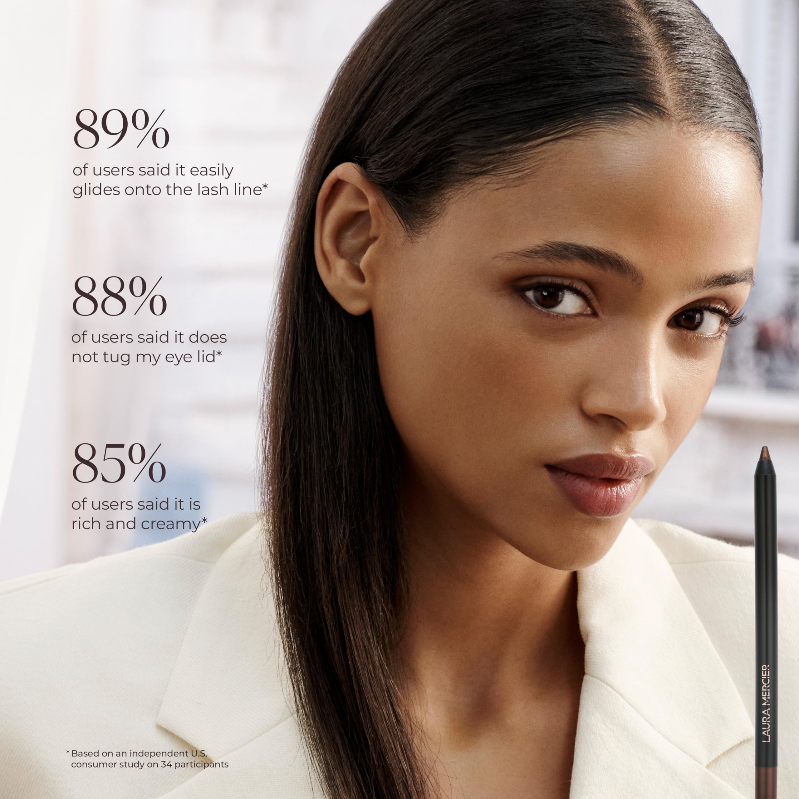 Laura Mercier Caviar Tightline Eyeliner Smoke shade swatches showing rich pigment and even application.