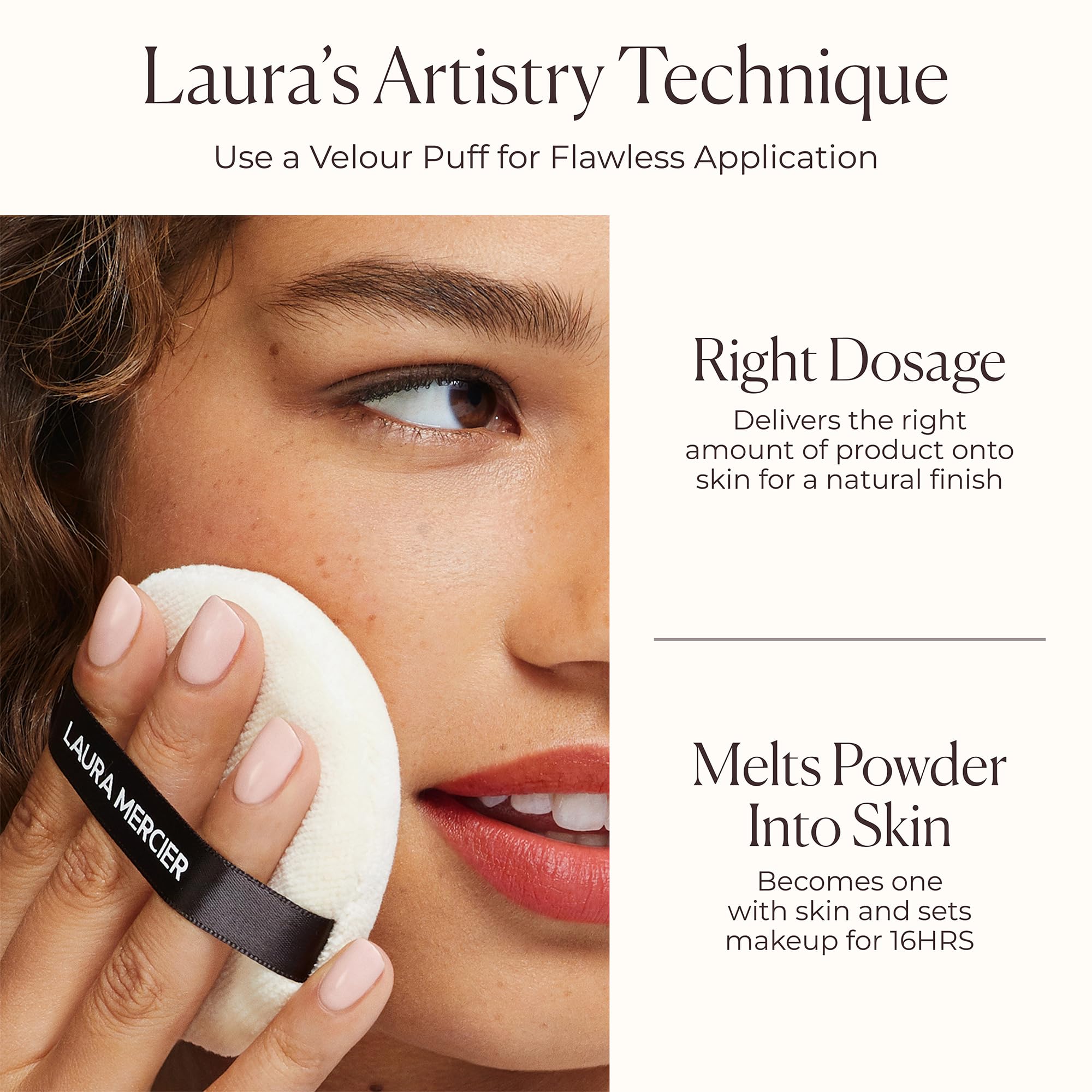 Laura Mercier compact mini powder for dry skin with comfortable finish.