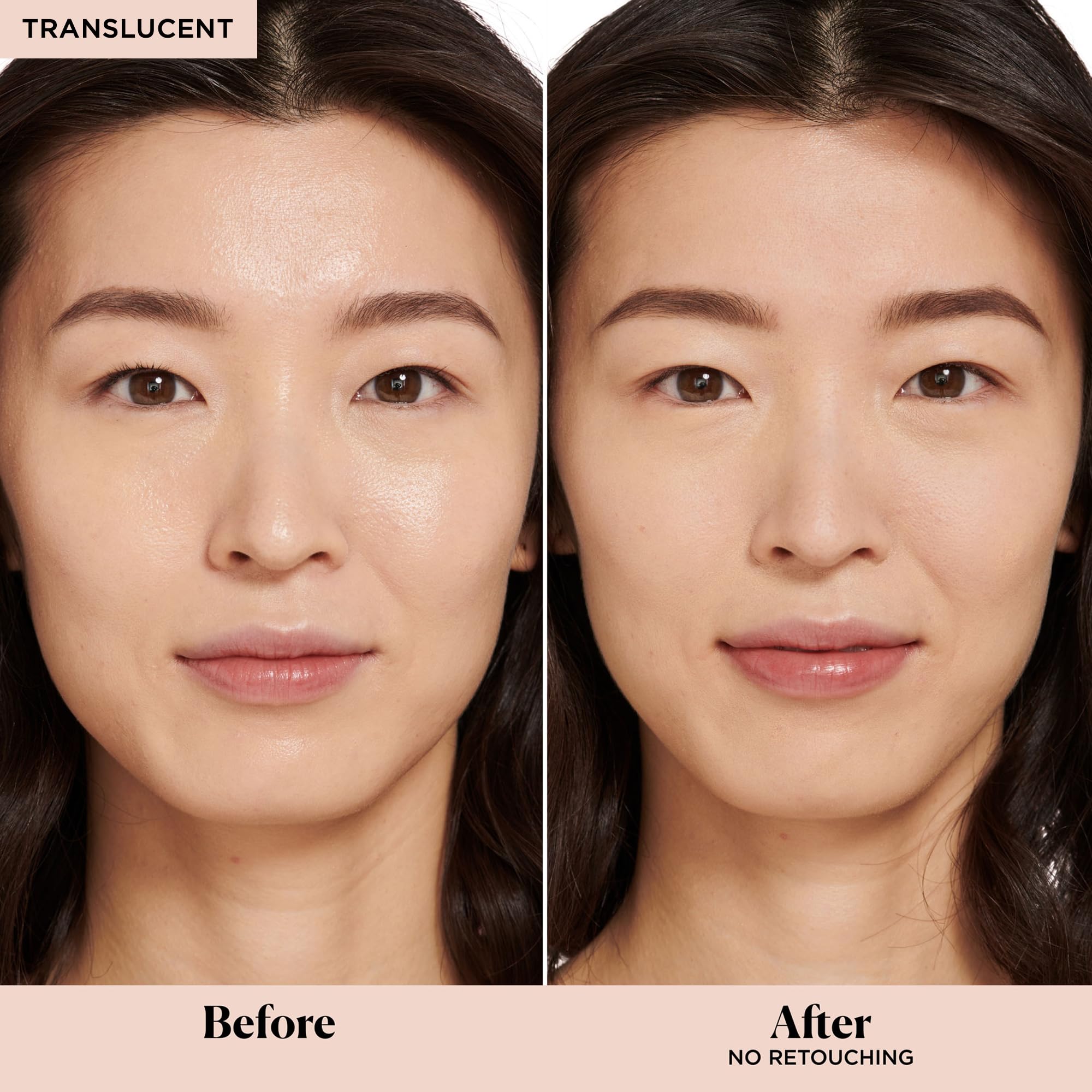 Laura Mercier loose powder brush-on application showing weightless, natural-looking finish.
