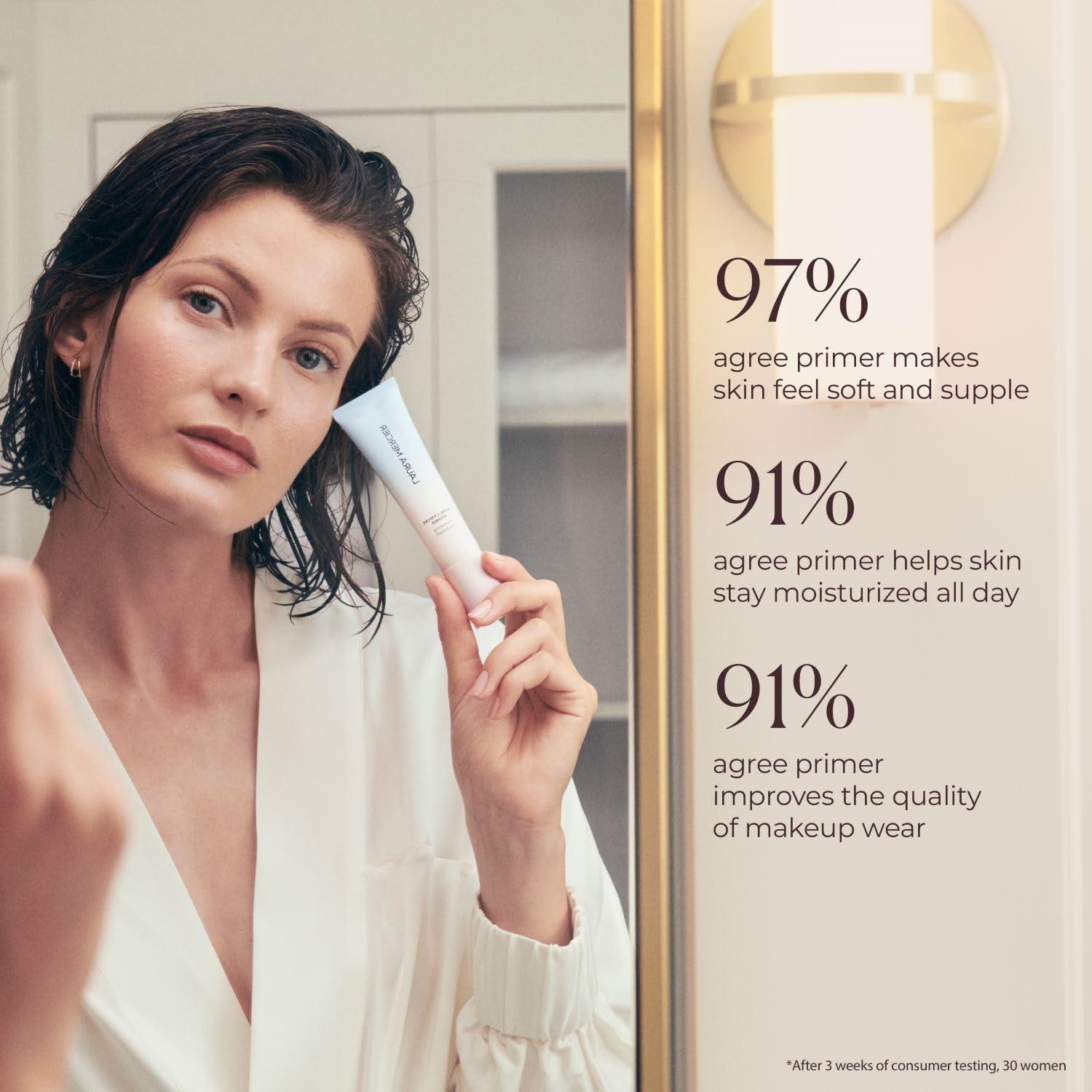 Laura Mercier Pure Canvas Primer demonstrates up to 16-hour extended wear.