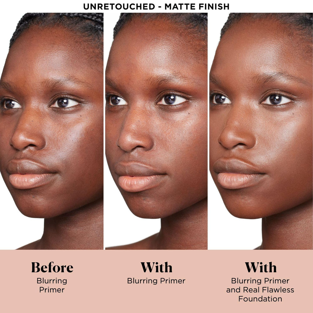 Laura Mercier Pure Canvas Primer oil-control application shows a shine-free base.
