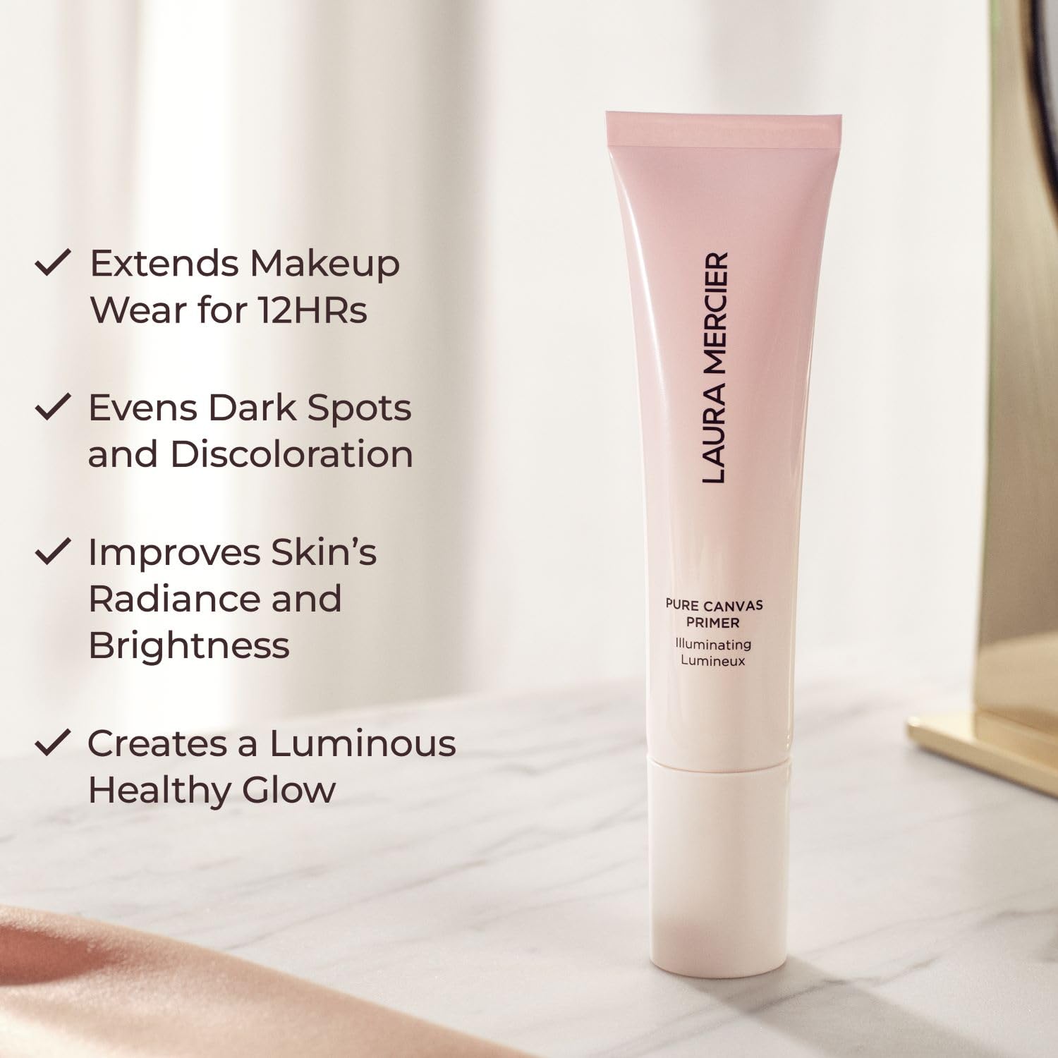 Laura Mercier Pure Canvas Primer porcelain flower ingredient enhances radiant complexion.