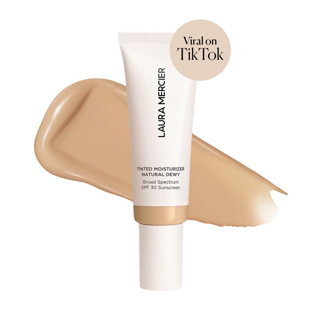 Maple swatches from Laura Mercier tinted moisturizer highlighting buildable coverage for natural glow.