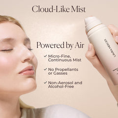 Laura Mercier setting spray application demonstrates even coverage and prolonged wear.