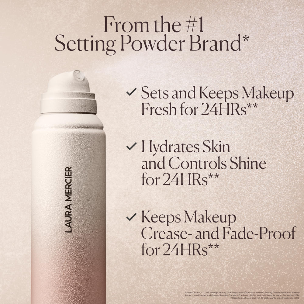 Laura Mercier setting spray mist delivers a micro-fine spray for seamless makeup locking.