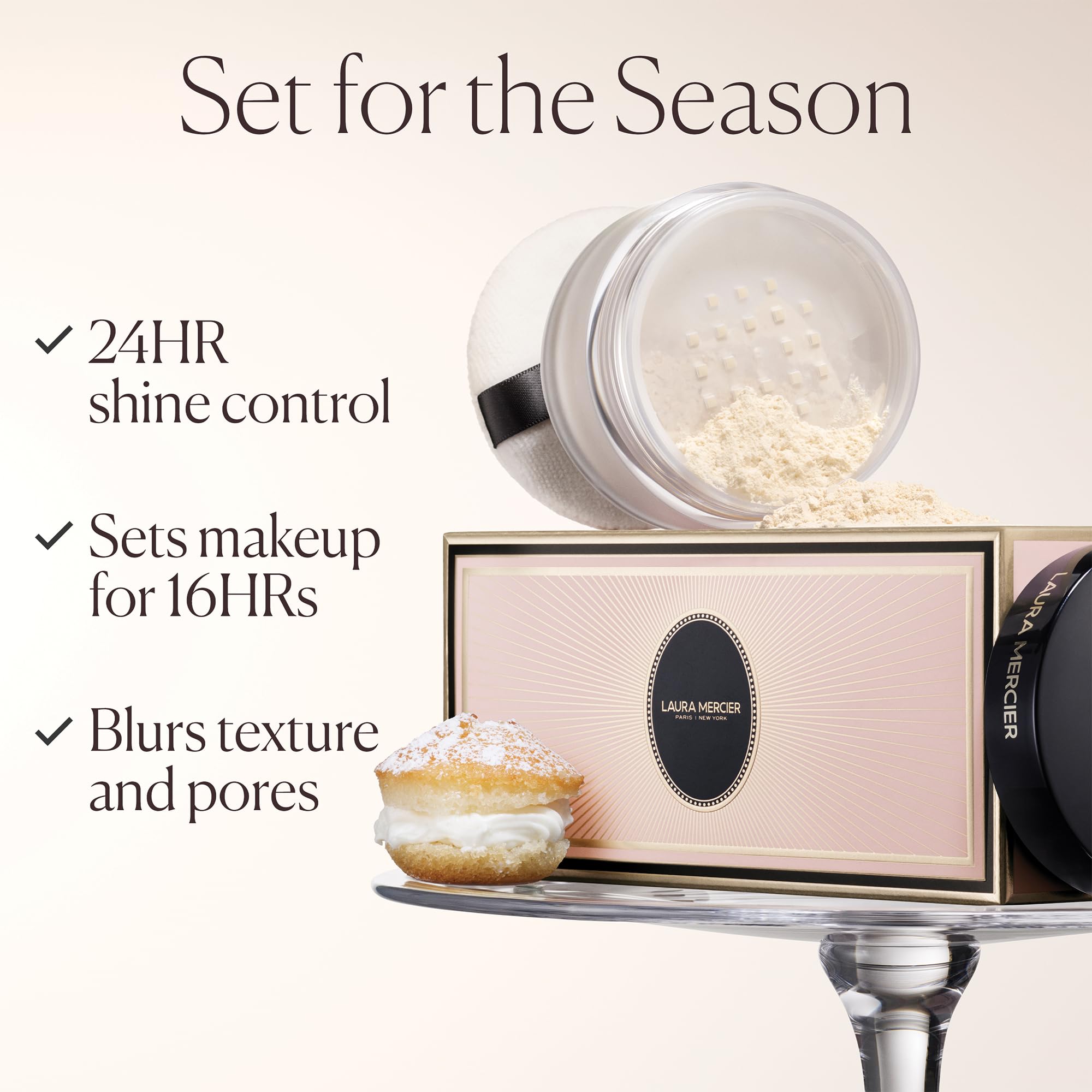 Soft matte finish on skin created by Laura Mercier translucent powder