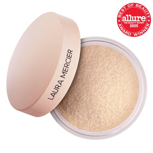 Laura Mercier translucent powder texture swirl showing ultra-fine finish.