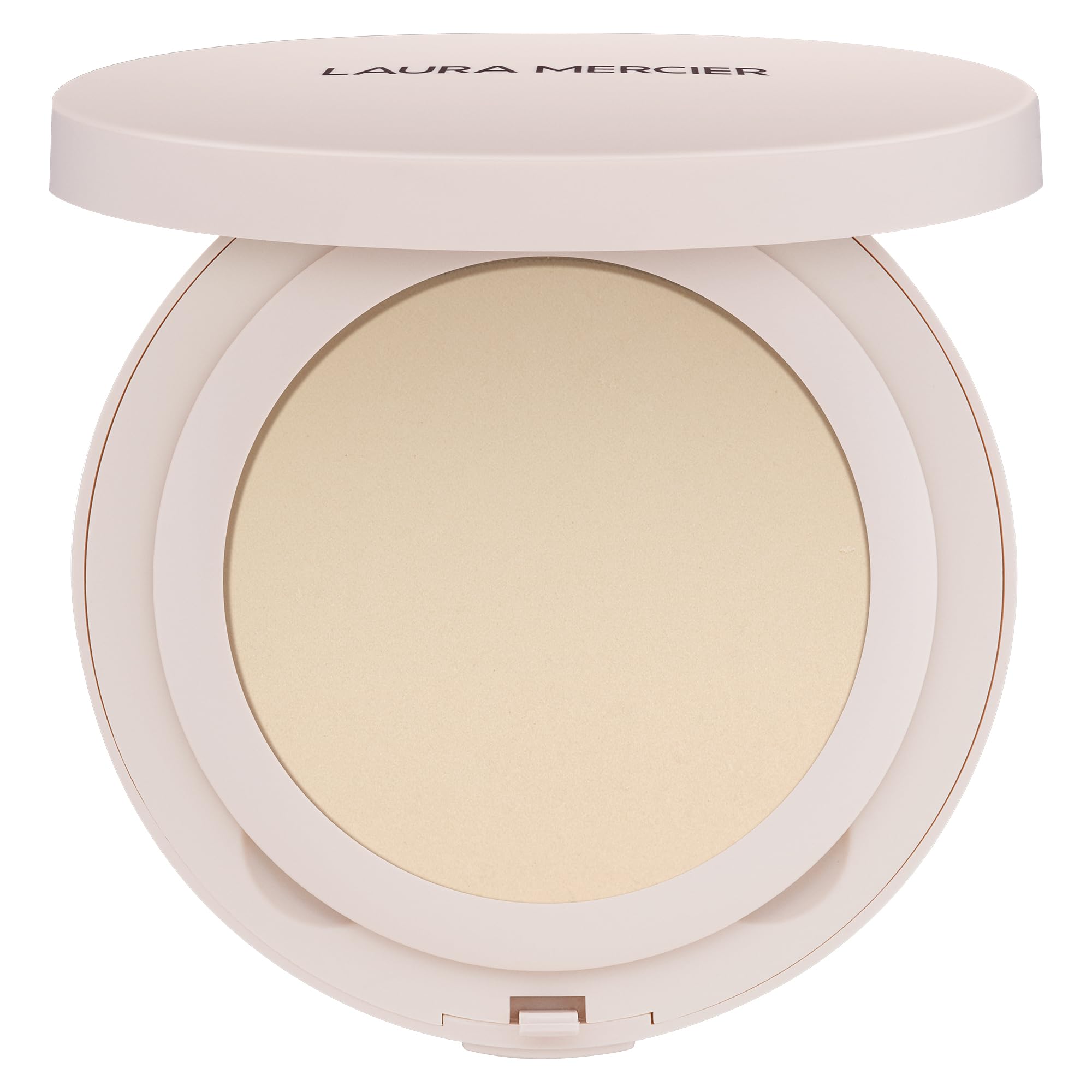 Laura Mercier Ultra-Blur powder compact closeup shows smooth texture and translucent finish.